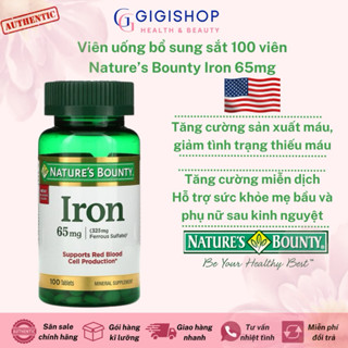 [Bill US] Viên Uống Bổ Sung Sắt Nature’s Bounty Iron 65mg 100 viên