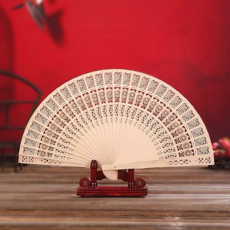 Quạt gỗ xếp làm oản tháp bánh, phụ kiện chụp ảnh trang trí phong cách cổ trang độc đáo