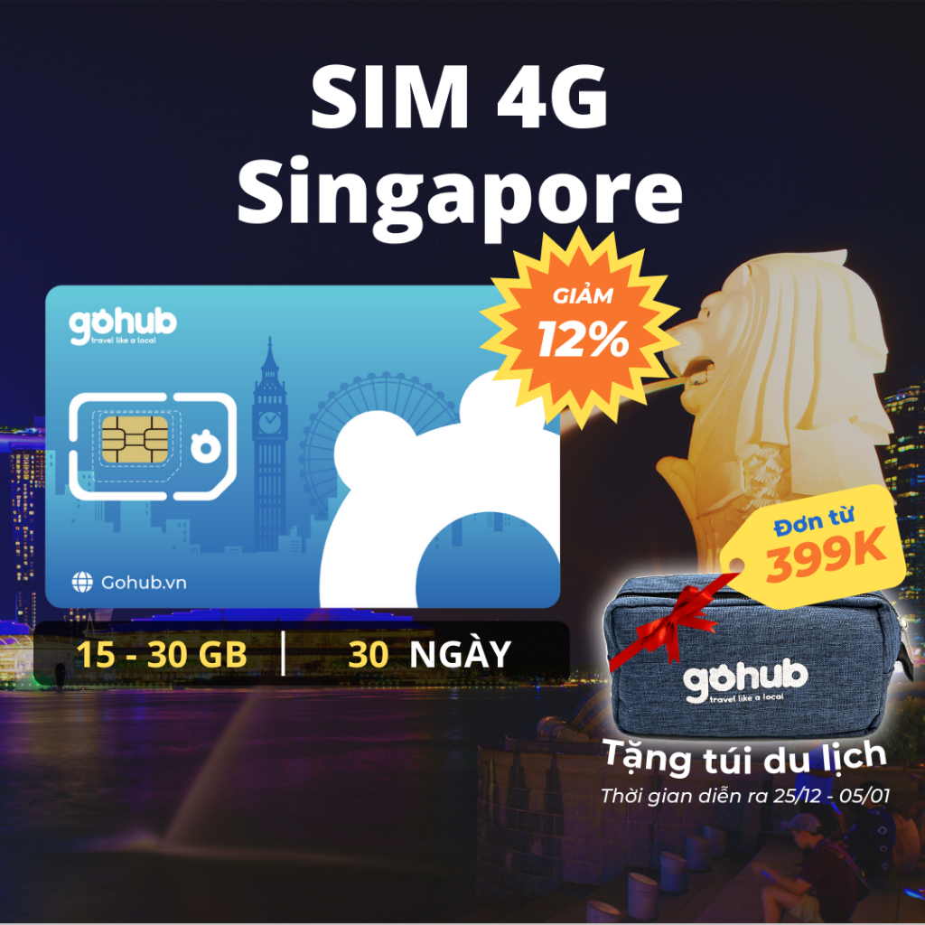  SIM 4G du lịch Singapore 30 ngày - Tặng kèm que chọc SIM