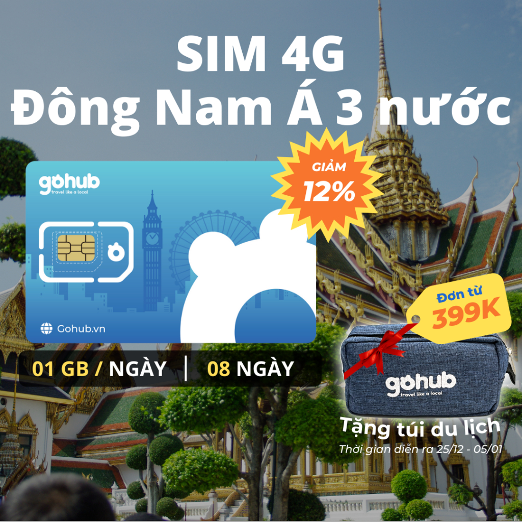  SIM 4G du lịch Singapore, Malaysia, Thái Lan - Có nghe gọi, nhắn tin - Gói theo ngày - Tặng kèm que chọc SIM