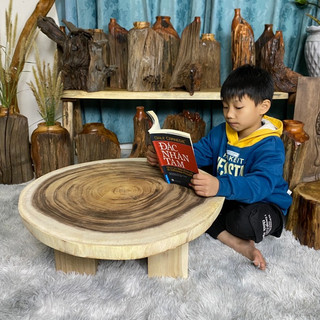 Mặt bàn tròn gỗ me tây mộc không sơn nguyên tấm gỗ thịt tự nhiên, làm bàn trà, bàn cafe