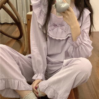 Đồ ngủ - đồ bộ nữ mặc nhà tiểu thư tím ngọt ngào dài tay cổ bèo nơ công chúa quảng châu