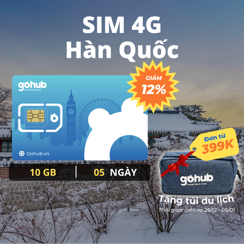 SIM 4G du lịch Hàn Quốc 10GB - 5 ngày - Có nghe gọi, nhắn tin - Tặng kèm que chọc SIM