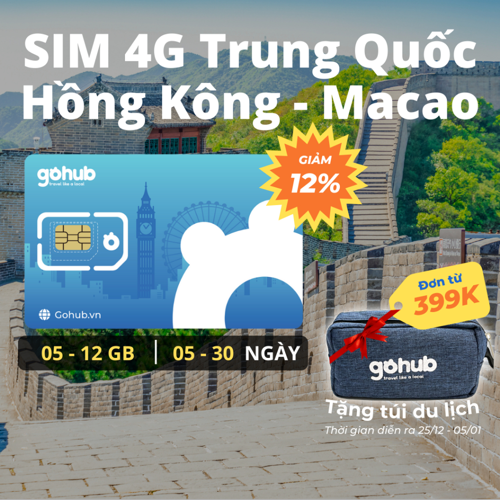  SIM 4G du lịch Trung Quốc, Macao - Gói cố định  - Tặng que chọc SIM