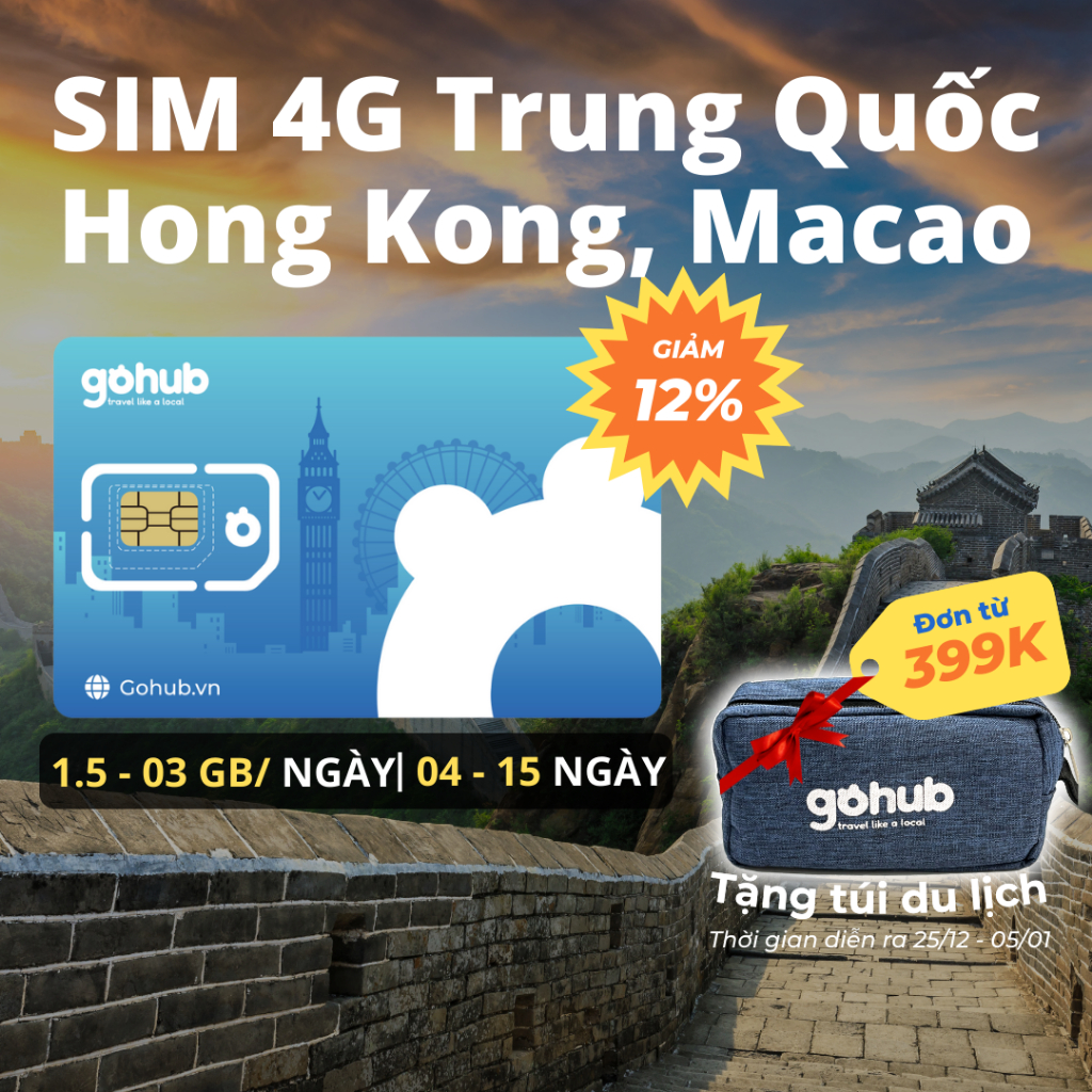  SIM 4G du lịch Trung Quốc, Hong Kong, Macao - Gói theo ngày  - Tặng que chọc SIM