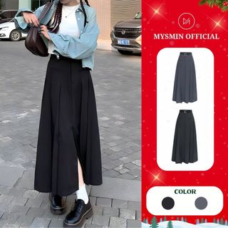  Chân váy dáng dài ulzzang midi xếp ly xẻ trước đi làm đi chơi phong cách y2k trẻ trung năng động màu đen ghi TA556 