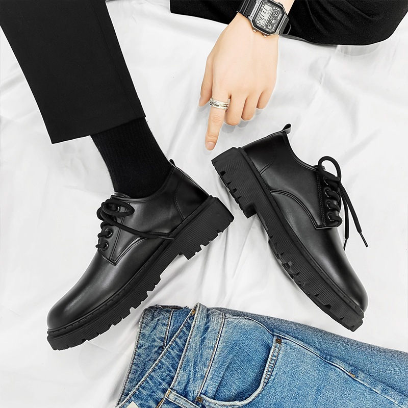 Giày tây nam Chunky derby tăng chiều cao 5cm phong cách công sở trẻ trung bằng da bò cao cấp đế khâu chăc chắn