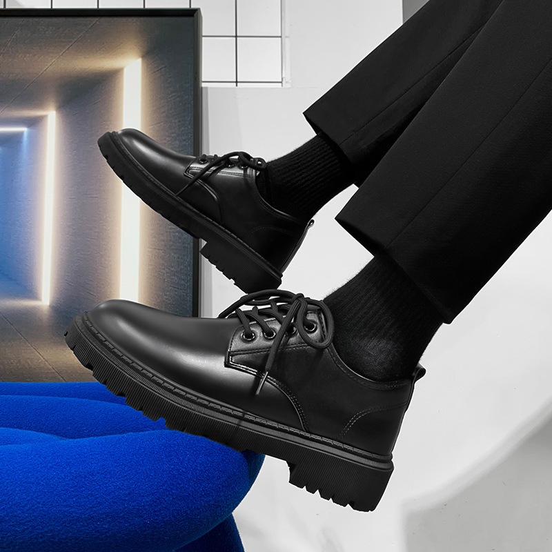 Giày tây nam Chunky derby tăng chiều cao 5cm phong cách công sở trẻ trung bằng da bò cao cấp đế khâu chăc chắn