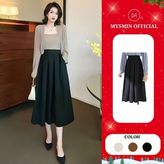  Chân váy dáng dài Midi xòe công sở qua gối có BIGSIZE túi sườn phong cách sang trọng trẻ trung đi làm đi chơi TA29 