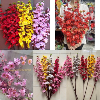 Cành hoa mai,hoa đào giả dài 100cm trang trí Tết
