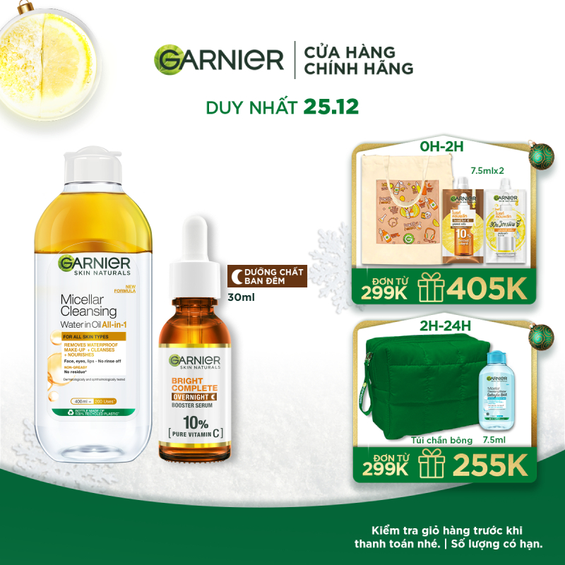 Bộ đôi Dưỡng chất 10% Vitamin C nguyên chất & Nước tẩy trang sạch sâu Garnier (30mlX400ml)