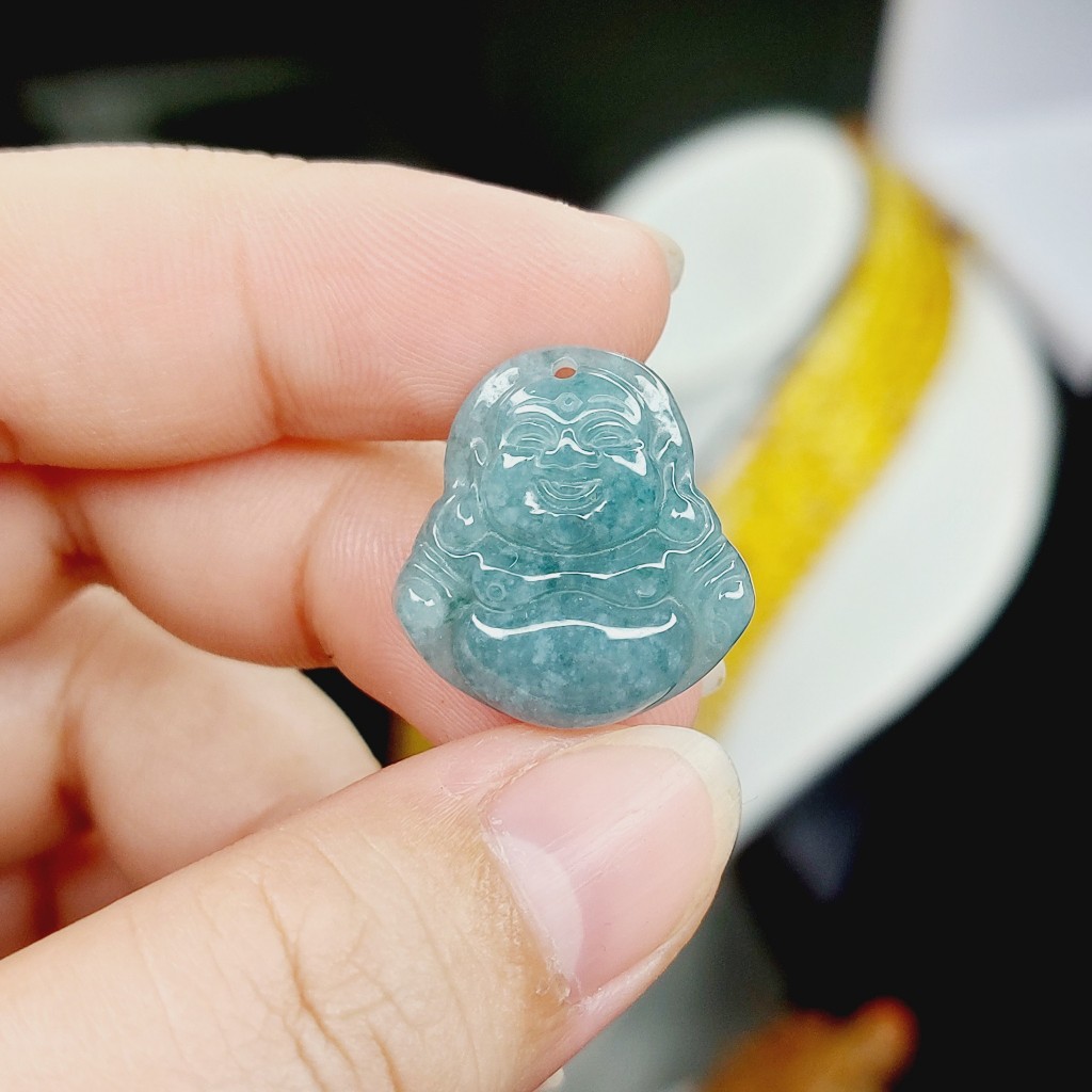 Mặt Di Lặc lam ngọc A cho nữ và bé size mini UPCARA