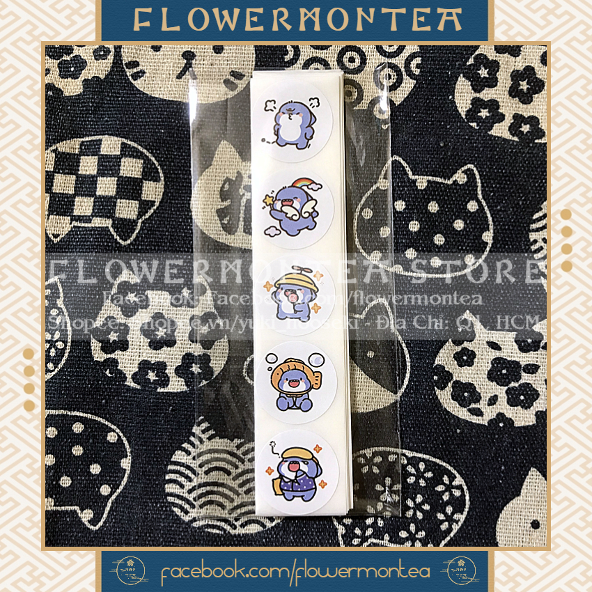 Set 90 Sticker Tròn - Cá Mập Xanh Cute