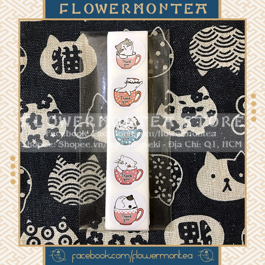 (Mèo Meow 01) Set 90 Sticker Tròn - Thank You