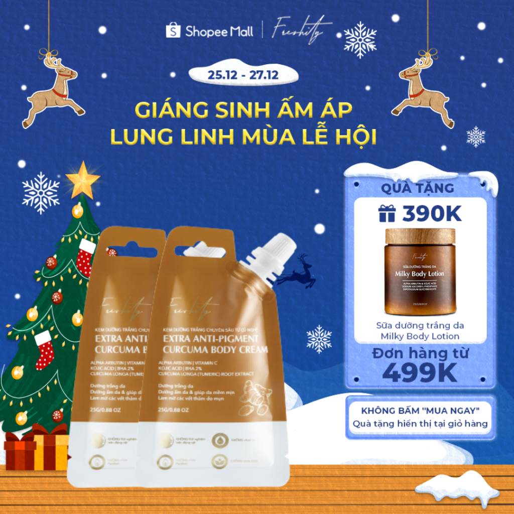 [GIFT] Bộ 2 Kem dưỡng trắng từ củ nghệ cho da mụn cơ thể, viêm nang lông Freshity 25gx2