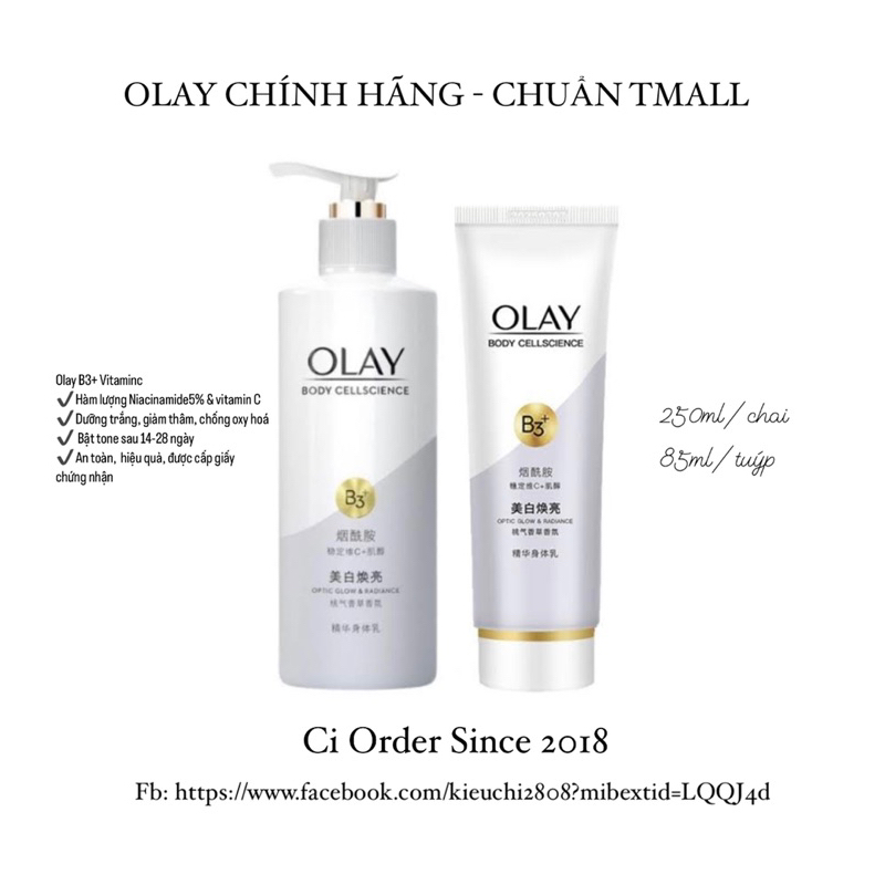 OLAY XÁM chính hãng - Dưỡng thể Olay B3+ Ultra Whitening dòng cải tiến mới nhất, bán chạy nhất