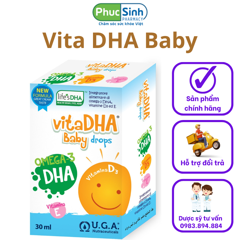 Vita DHA Baby Drops 30ml 💥HÀNG CHÍNH HÃNG💥 bổ sung DHA, D3 cho trẻ sơ sinh và trẻ nhỏ