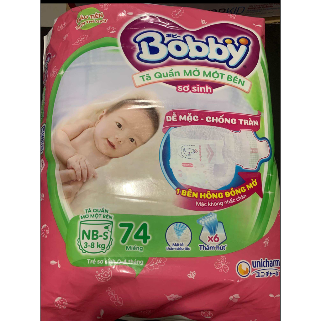 Tã Quần Mở Một Bên Bobby Sơ Sinh Size NB-S 74 Miếng Cho Bé 3 đến 8Kg - Tã Quần Sơ Sinh Bobby Mở Một 