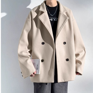 Áo khoác dạ nam akd32dáng ngắn phong cách Hàn Quốc dài tay màu be đen Mrhero.02