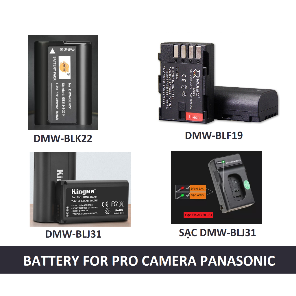 Pin, Sạc Máy ảnh Panasonic GH 3-5, Lumix S1, S5:  DMW- BLF19/ BLK22/ BLJ31