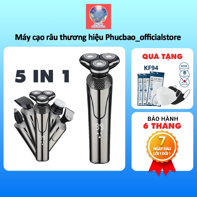 Máy cạo râu đa năng 5 trong 1 thương hiệu Phucbao_officialstore cạo cực êm, sạch, sát, tỉa lông mũi, cắt tóc...