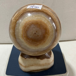 Cầu bi phong thủy đá thật đường kính 18 cm, nặng 11kg màu vàng nâu vân cực đẹp cho người mệnh Kim và Thổ