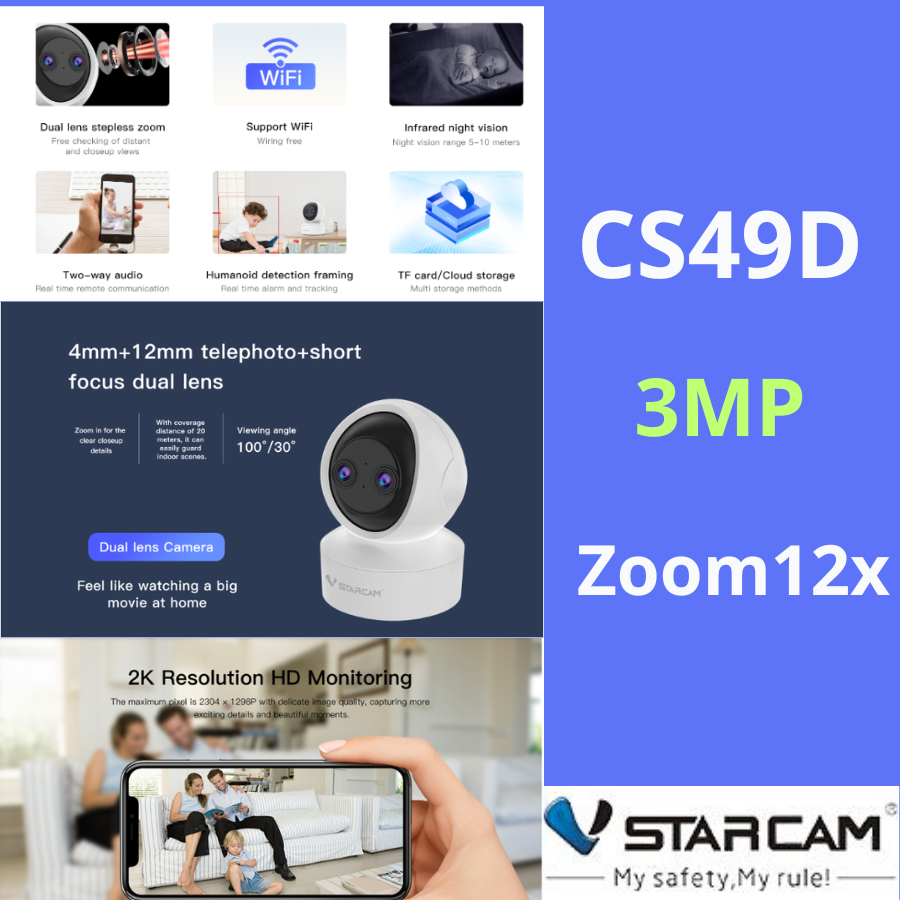 Camera wifi 3MP zoom 12x Vstarcam CS49D
