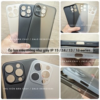 Ốp lưng mỏng sần giấy 0.35mm ip 15 pro max / 14 pro / 13 / 12 series chống vân tay như memumi đen nhám , carbon