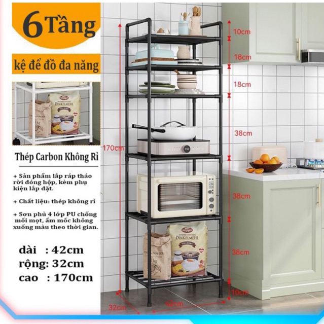 Kệ nhà bếp, kệ đa năng 6 tầng khung thép, sơn tĩnh điện chống rỉ