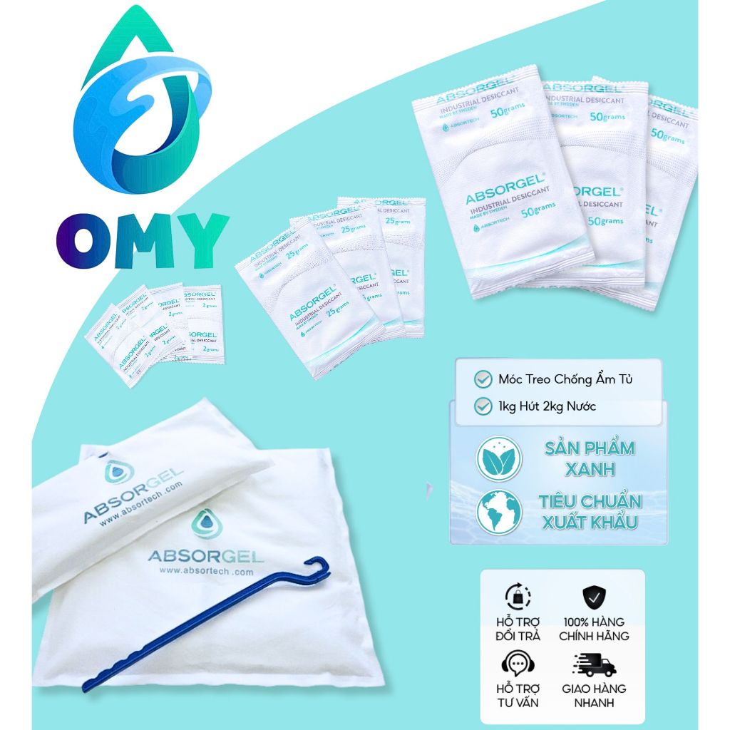 Gói hút ẩm, móc treo AbsorGel khử mùi hôi chống nấm mốc nhập khẩu Thụy Điển