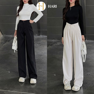 Quần tây ống rộng suông nữ Hari cạp cao chất GOLD