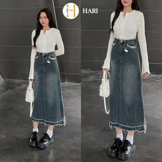 Chân váy jeans Hari dáng dài phối tua rua 6877 P0k40