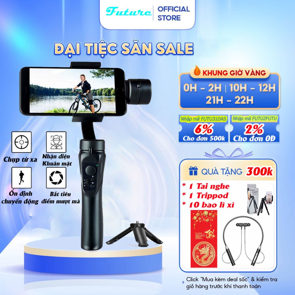 Gimbal Chống Rung Điện Thoại 3 Axis-F6, Gimbal Chống Rung Cho Điện Thoại 3 Trục Gậy Quay Phim, Vlog