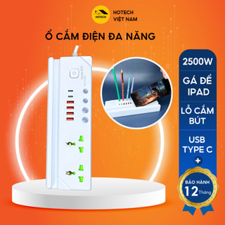Ổ điện đa năng thông minh 2500W chống giật HOTECH có cổng sạc USB và type C kèm gá để bút gá điện thoại tiện lợi OD33H