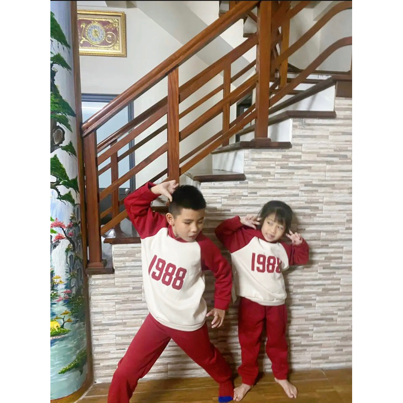 Bộ nỉ bông ấm 1988 cho bé trai bé gái 2 màu có thể tăng size