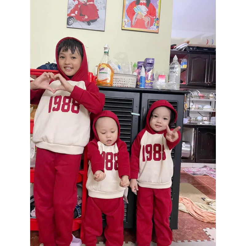 Bộ nỉ bông ấm 1988 cho bé trai bé gái 2 màu có thể tăng size