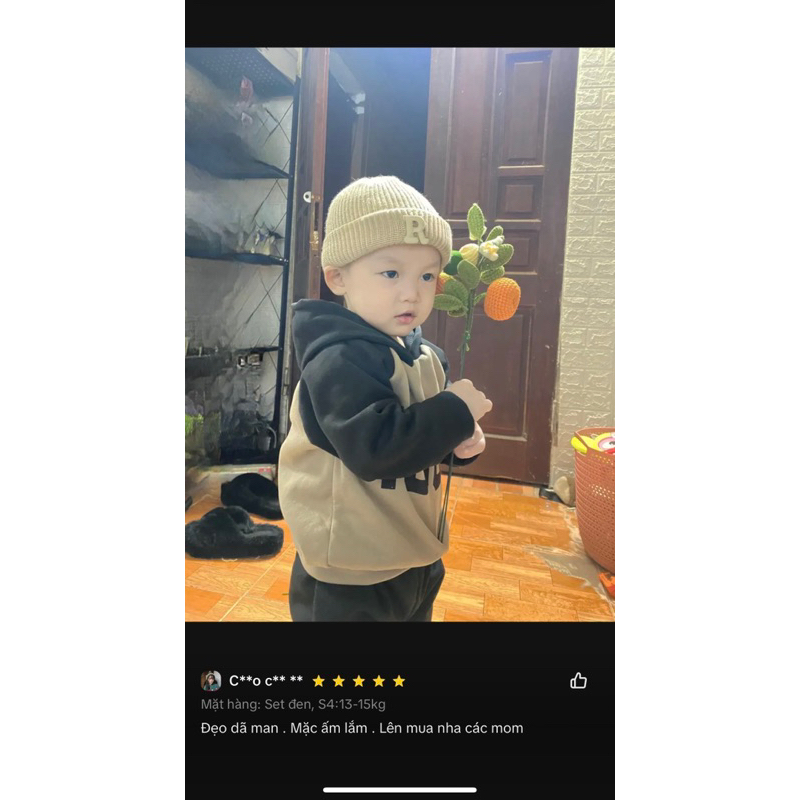 Bộ nỉ bông ấm 1988 cho bé trai bé gái 2 màu có thể tăng size