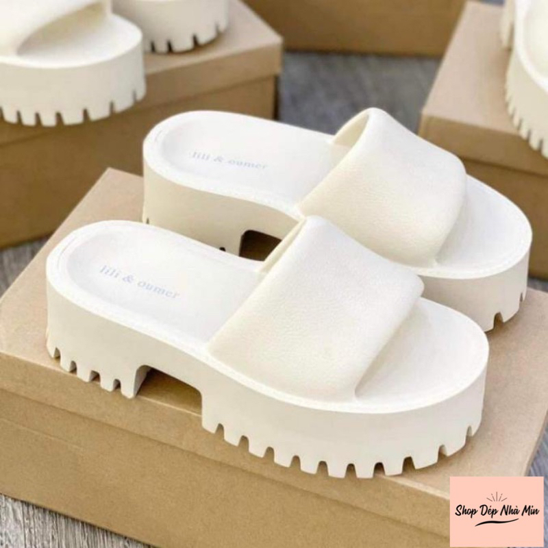 Dép nữ quai ngang đúc nguyên khối dế răng cưa-  Dép bánh mì đế cao sang xịn