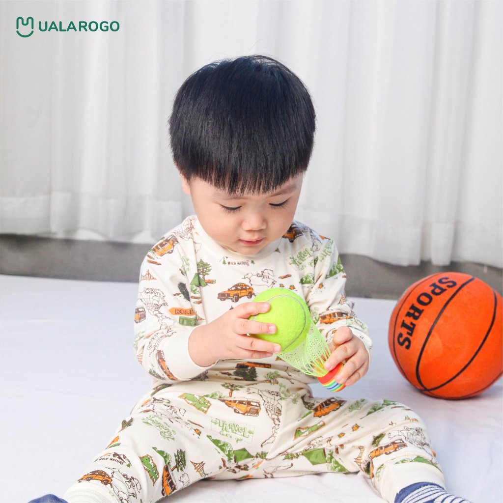 Bộ dài tay cài vai uala chất petit cao cấp họa tiết bé trai bé gái cáo, áo chữ quần caro UR 2265 2269 2277 2303