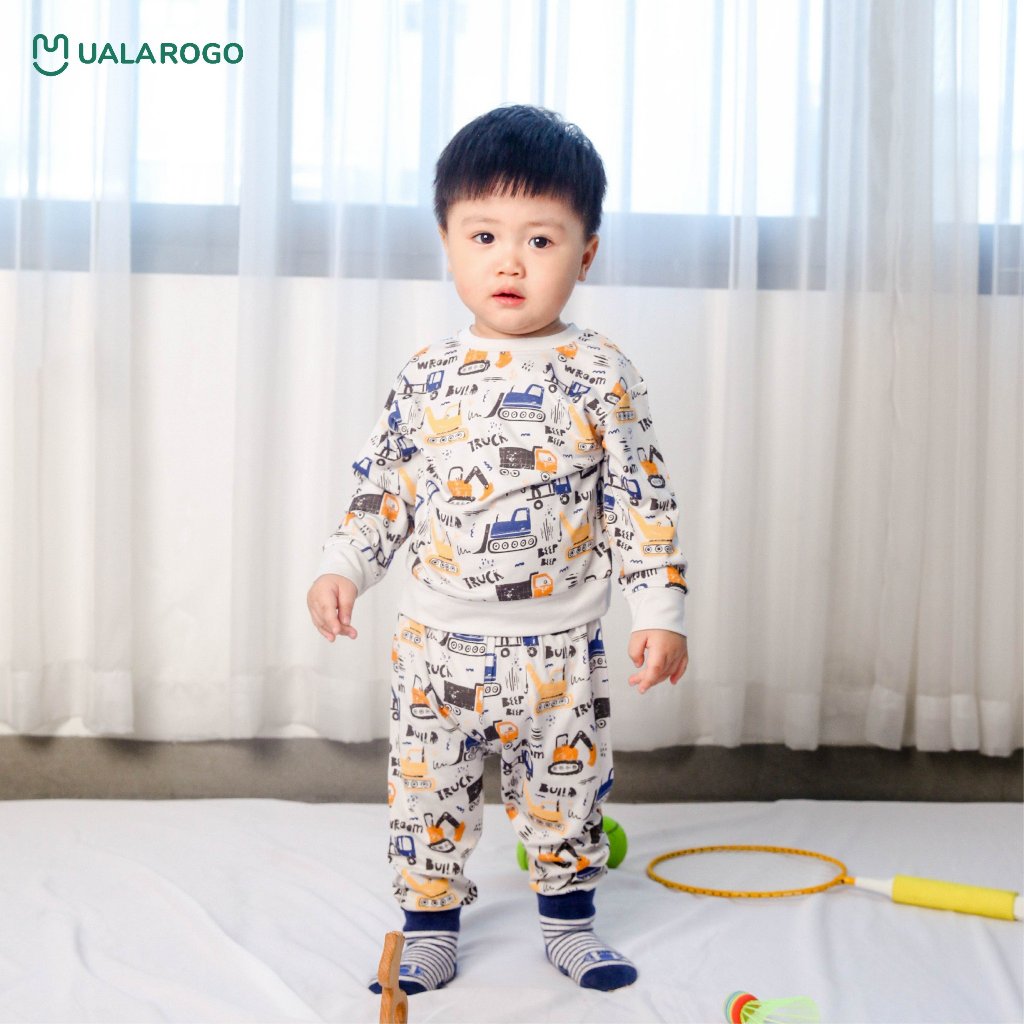 Bộ dài tay cài vai uala chất petit cao cấp họa tiết bé trai bé gái cáo, áo chữ quần caro UR 2265 2269 2277 2303