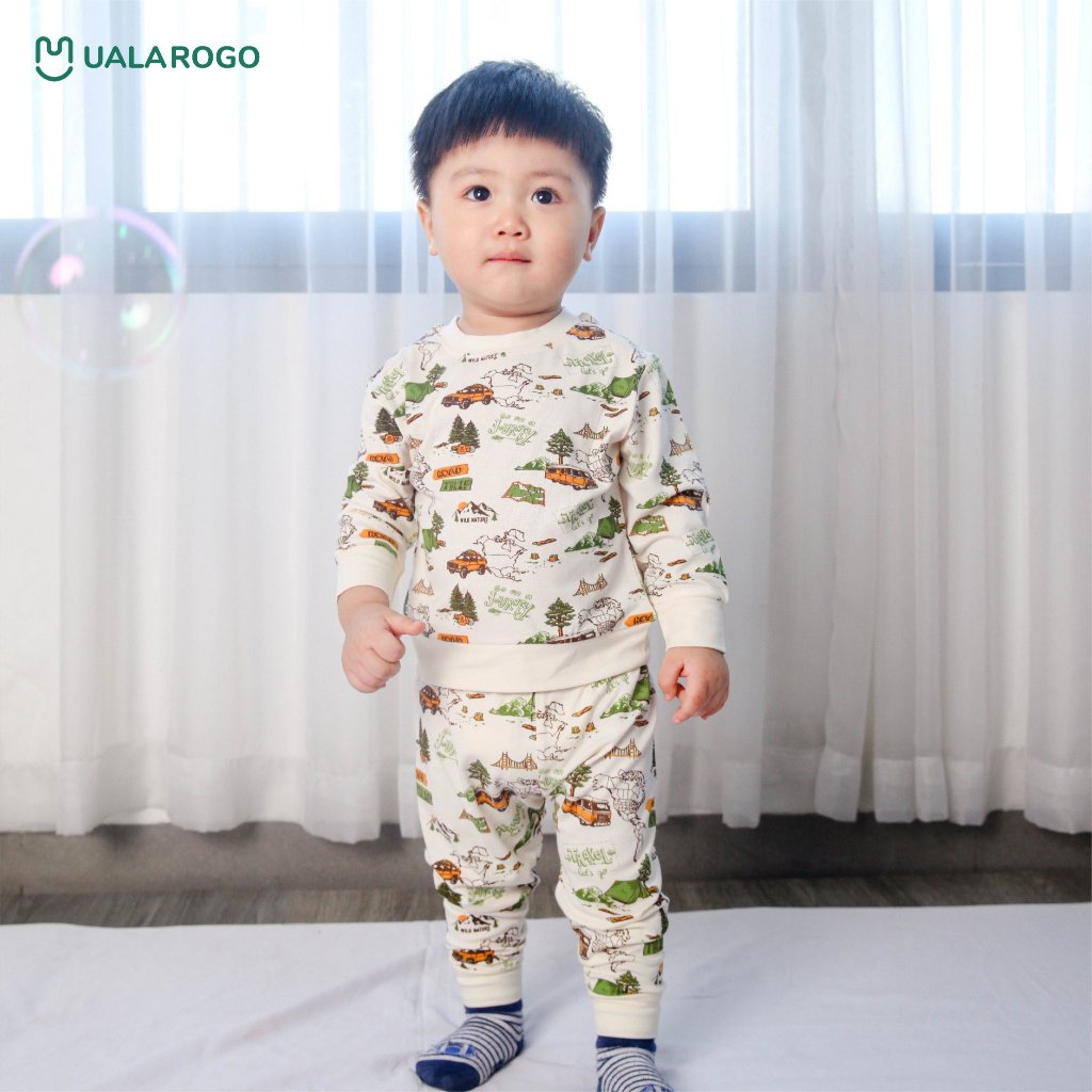 Bộ dài tay cài vai uala chất petit cao cấp họa tiết bé trai bé gái cáo, áo chữ quần caro UR 2265 2269 2277 2303