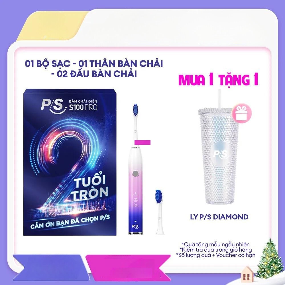 Bàn Chải Điện P/S S100 PRO - Công Nghệ Sóng Âm, Bảo Hành Chính Hãng