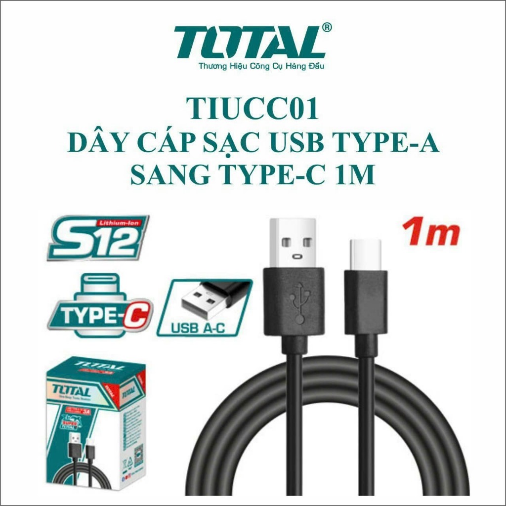 Dây cáp sạc USB sang type C dài 1 mét TOTAL TIUCC01