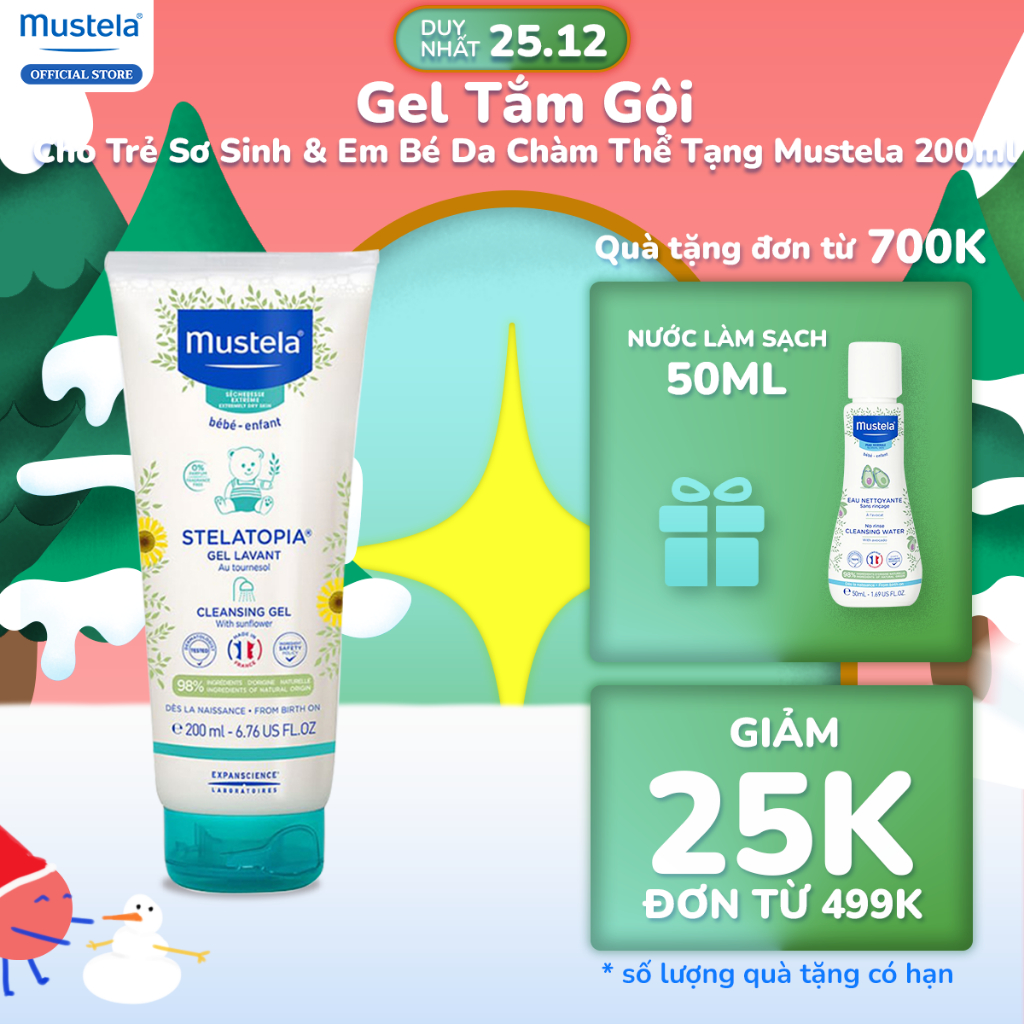 Gel Tắm Gội Cho Trẻ Sơ Sinh & Em Bé Da Chàm Thể Tạng Mustela 200ml