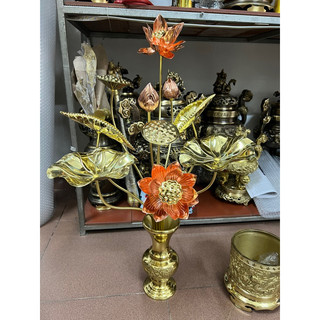 Hoa sen đồng vàng pha đỏ 1 bó 10 cành kèm lọ 23cm