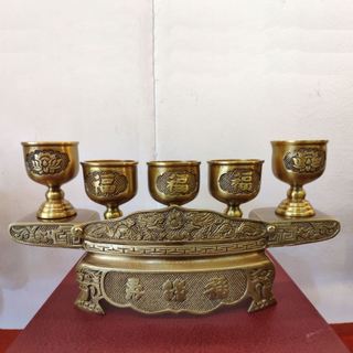 Bộ khay 5 chén bằng đồng nguyên chất , ly chén bằng đồng , khay nước thờ , đồ thờ cúng