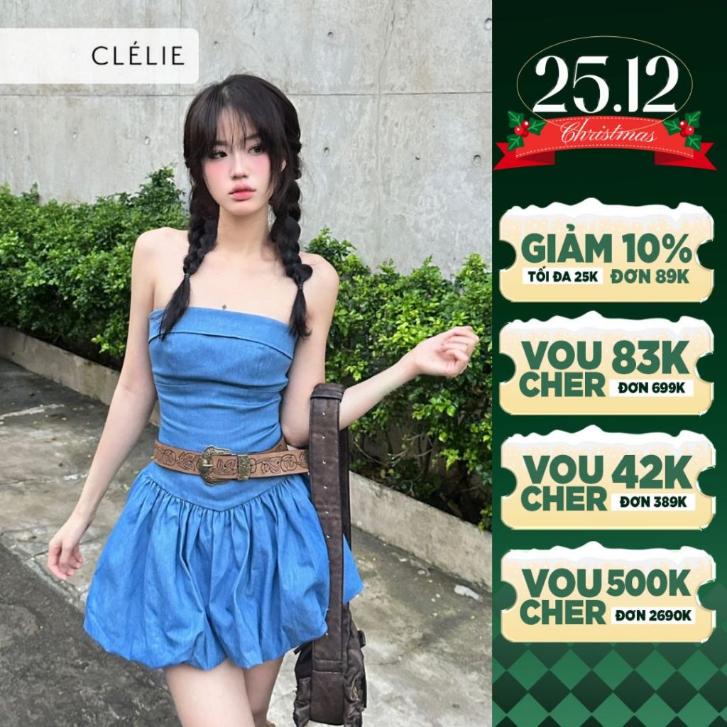 Đầm cúp ngực dáng bí denim | CILIN DRESS - CLÉLIE