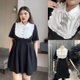 Đầm sơ mi cồ bèo phối cổ đính charm đá Đầm xòe mini tiểu thư đầm thiết kế Bigsize KN từ 50kg đến 100kg M/L/XL/XXL