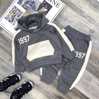 Bộ nỉ có mũ 1997 phong cách thể thao cho bé trai, set đồ nỉ da cá, áo thể thao có mũ cho bé trai