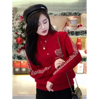 Áo len nữ cổ 3 thêu chữ LOVERS dáng xuông  free size chất len thỏ dầy dặn  siêu xinh mùa đông Evalover